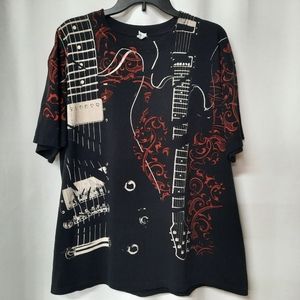 Liquid Blue 2008 Guitar AOP Music Art Print Short Sleeve Tshirt Men's Sz XL